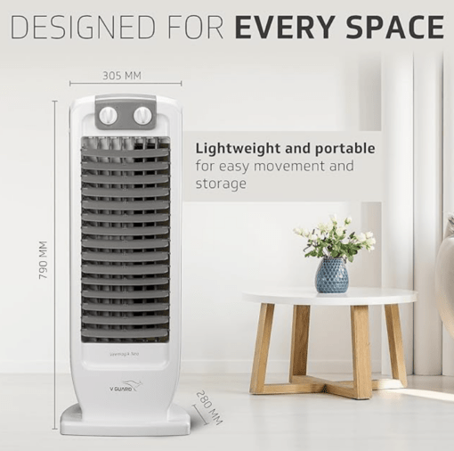 V-Guard Veemagik Neo 17' (43.5cm) Tower Fan | 1300 RPM, 2401 CFM Air Flow | Grey White - Image 6